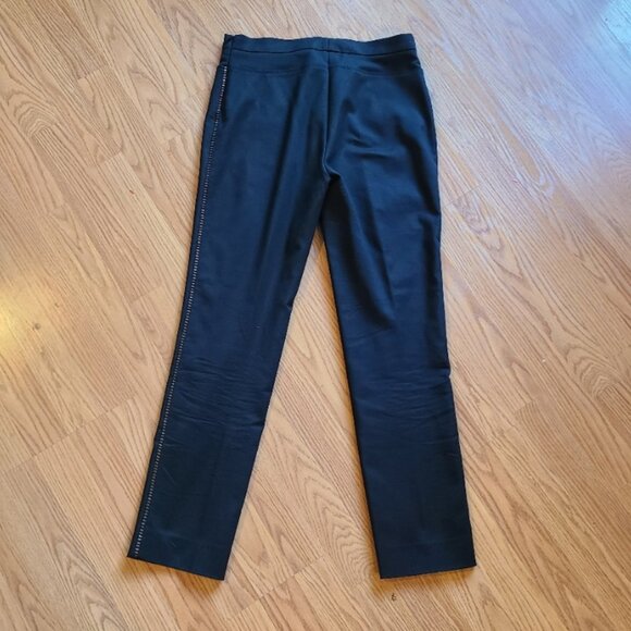 AKRIS PUNTO FRANCA PANTS SLIM ANKLE STRETCH SEAMED CROCHET TUXEDO STRIPE sz 4 - Picture 4 of 8